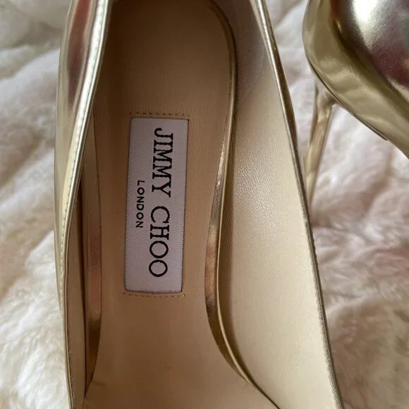Jimmy Choo Romy 105mm Liquid Mirror Leather Gold - Picture 2 of 11